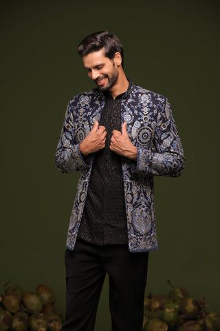 Shaurya Multi Jodhpuri set with short embroidered shirt and pant