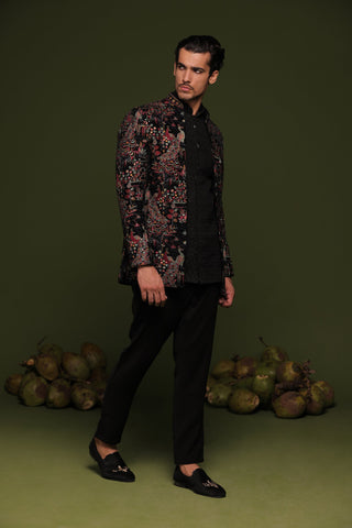 Rajas Dark navy blue Jodhpuri set with shirt and trouser