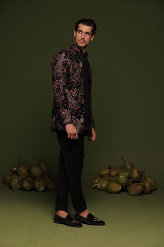 Rajas Dark navy blue Jodhpuri set with shirt and trouser