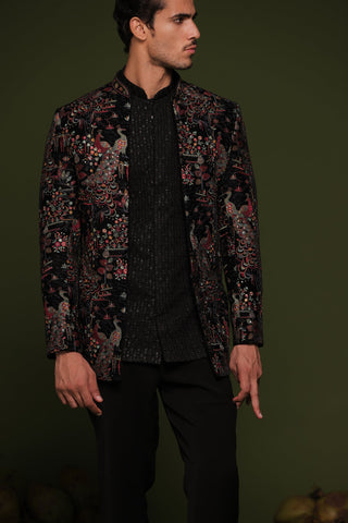 Rajas Dark navy blue Jodhpuri set with shirt and trouser