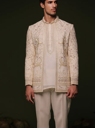Iteesh Ivory Jodhpuri set with short Kurta and trouser