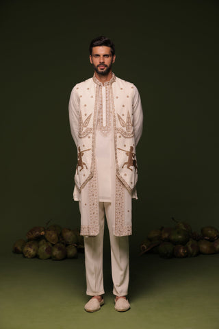 Rithvik Dhanjani in Kranthi ivory Jacket kurta set with trouser and Dupatta