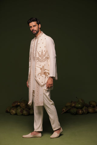 Rithvik Dhanjani in Kranthi ivory Jacket kurta set with trouser and Dupatta