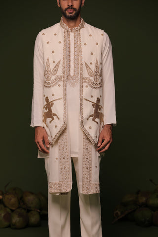 Rithvik Dhanjani in Kranthi ivory Jacket kurta set with trouser and Dupatta