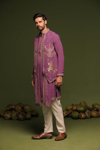 Avyay mauve Purple Jacket kurta set with trouser and dupatta
