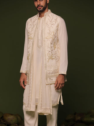 Aarav Ivory Jacket kurta set with Dupatta