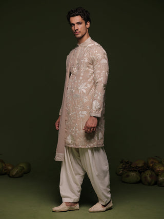Mohit Malik in Vritra Beige Kurta set with patiyala and dupatta