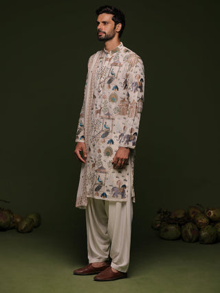Kubera ivory Kurta set with patiyala and dupatta