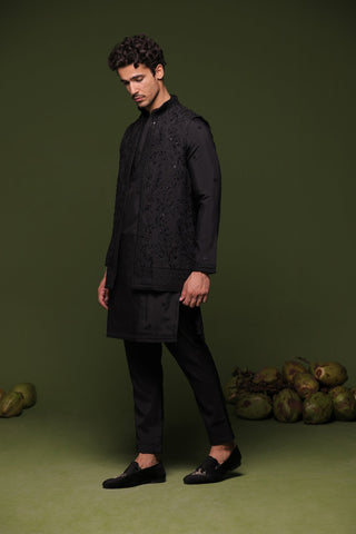 Karron S Dhinggra in Chitta Black handwork Jacket kurta set with trouser