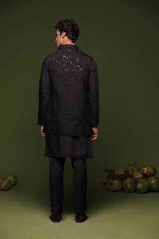 Chitta Black handwork Jacket kurta set with trouser